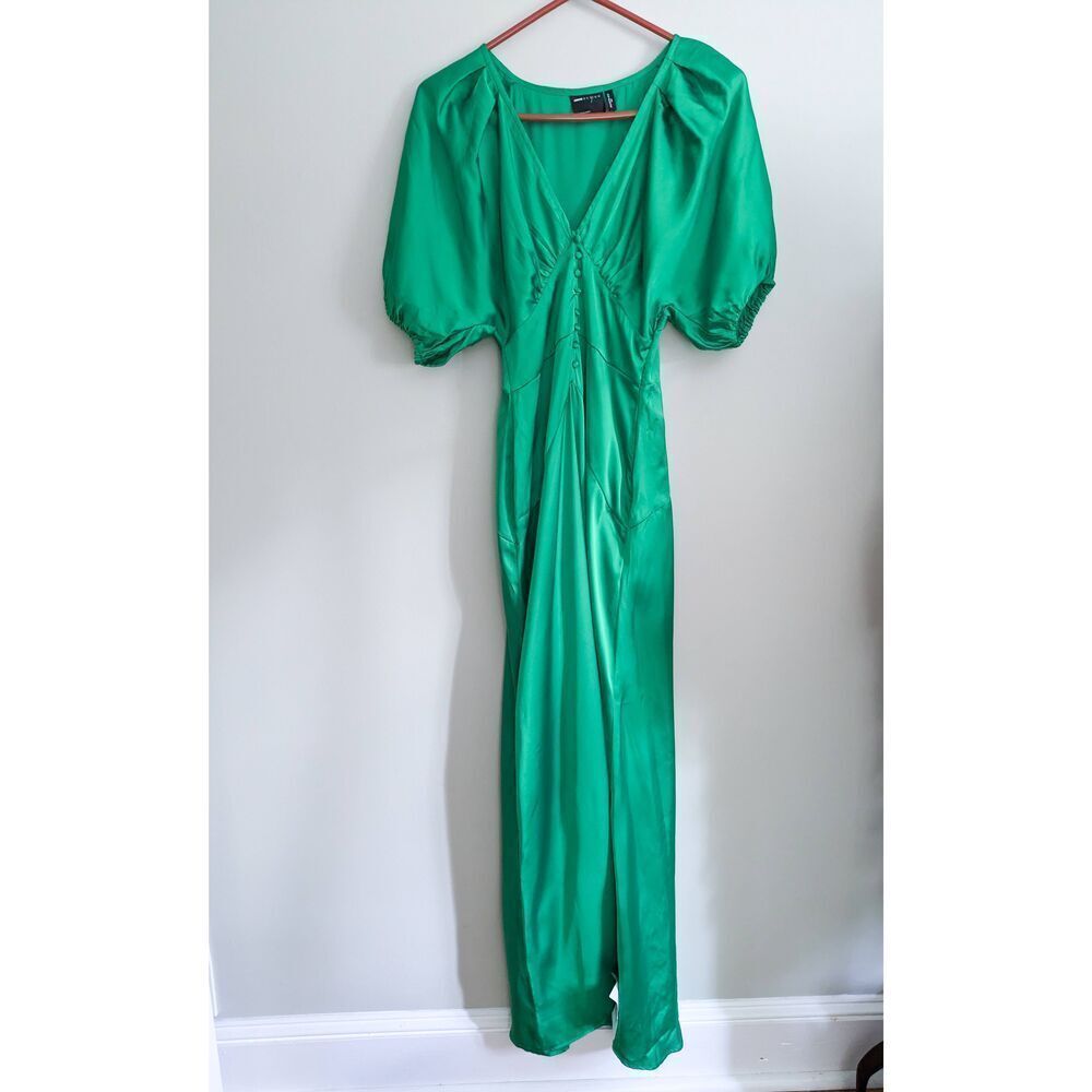 ASOS Design Tall High Low Hem Satin Batwing Midi Dress Emerald Green - Picture 4 of 8